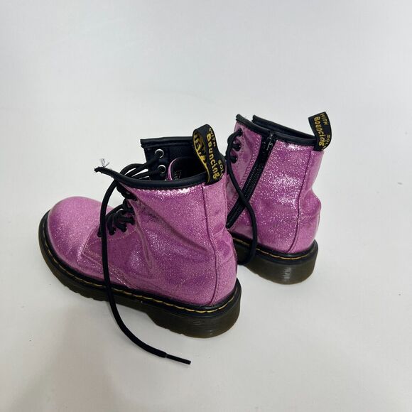 Dr. Martens Junior Girls US 13 Pink Cosmetic 1460 Glitter Lace Up Combat Boots - Picture 7 of 9